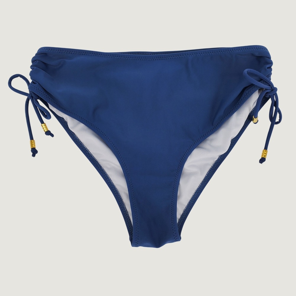 Blooming Jelly Side‎ Tie Ruched Bikini Swim Bottom Large Blue High Leg Lined New